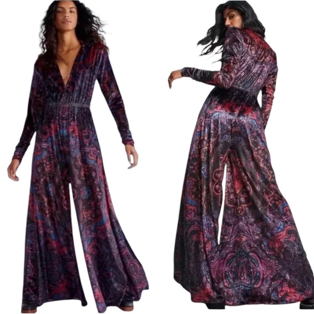 Free People Giselle Velvet Paisley Jumpsuit